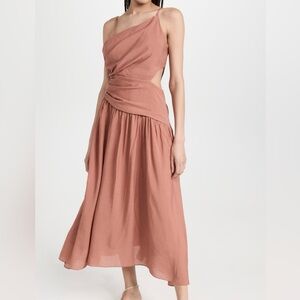 Moon River Pink One-Shoulder Midi Dress